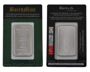 1 oz Baird Rhodium Bar Front and Back